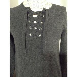 Madewell Lace-Up Sweater Dress 100% Merino Wool Charcoal Gray Size L F5613